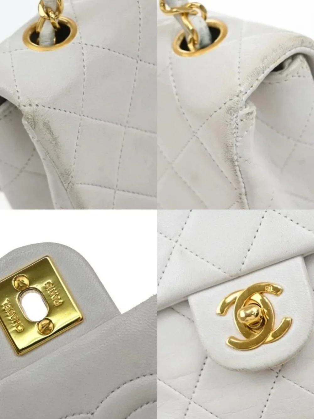 CHANEL CC Mini Matelasse Chain Shoulder Bag Leather White GHW Vintage